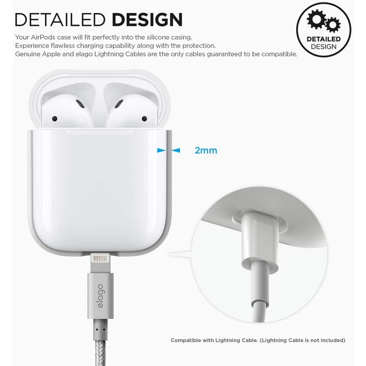 Elago Silicone Case Compatible with Apple AirPods 1 & 2 Generation, Supports Wireless Charging, Shock Resistant - Nightglow Blue