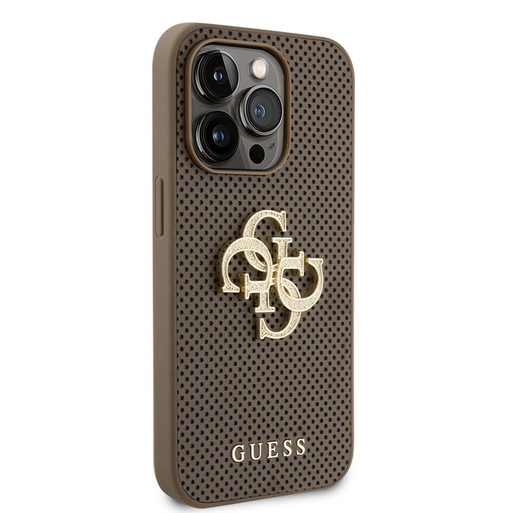 Guess Perforated PU Leather Case with 4G Glitter  - Taupe - iPhone 15 Pro
