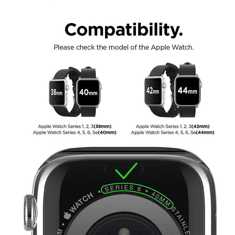 Elago Premium Fluoro Rubber Strap, Fit & Comfortable Replacement Wrist Band, Adjustable Straps Compatible for Apple Watch 44mm - Black