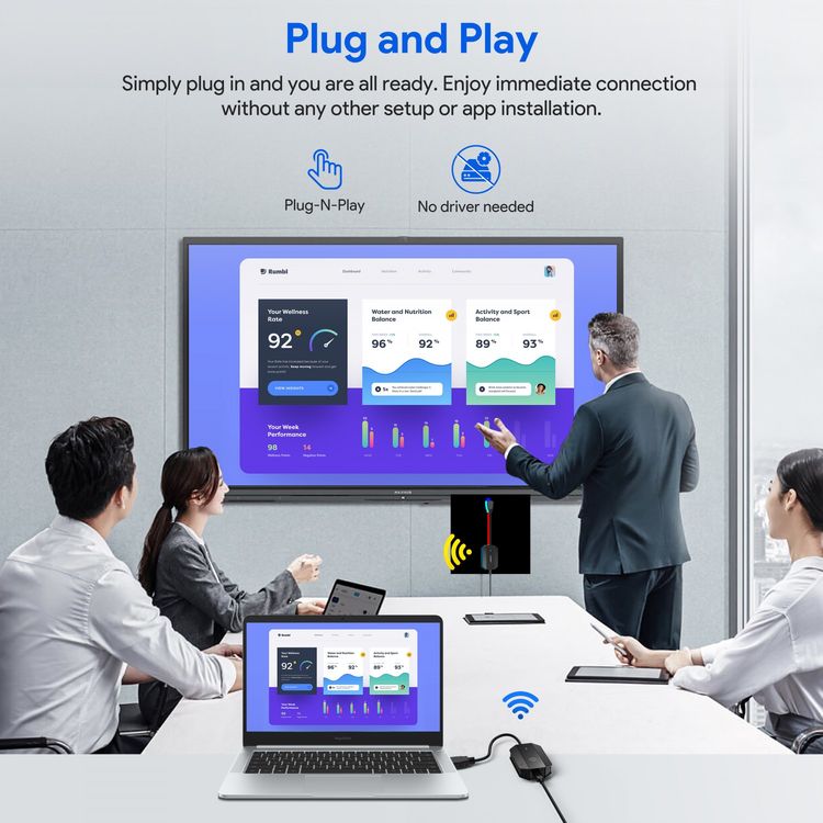 Powerology Wireless HDMI to HDMI Adapter for Audio & Video with 30m Transmission Range, ABS Material, 1080P Resolution, Low Latency, Plug and Play - Black