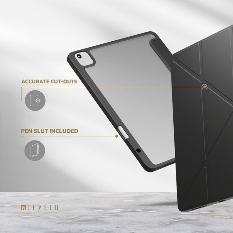 Levelo Conver Clear Back Hybrid Case for iPad Air 13", Lightweight Design, Precise Cut-Outs, Easy Snap-On - Black 