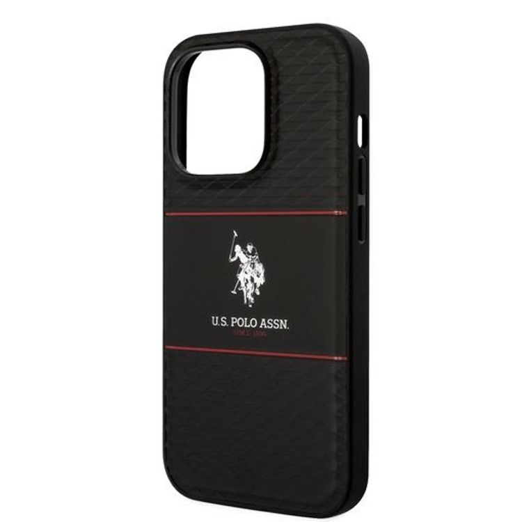 حافظة صلبة مخططة من US Polo لهاتف iPhone 14 Pro - أسود