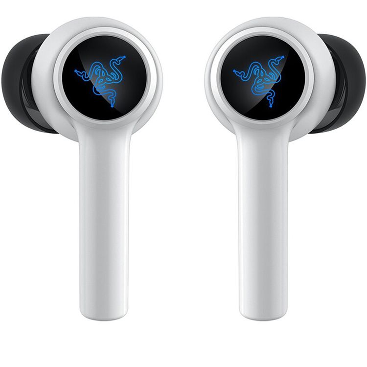 سماعات Razer Hammerhead HyperSpeed متعددة المنصات للألعاب، لاسلكية حقيقية، عمر بطارية يصل إلى 30 ساعة، إلغاء الضوضاء، إضاءة خلفية، شحن عبر USB Type-C - اللون الأبيض