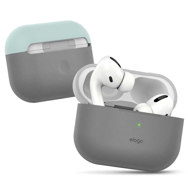 Elago Duo Case for Apple Airpods Pro - Top-Light Gray / Mint, Bottom-Dark Gray Translucent