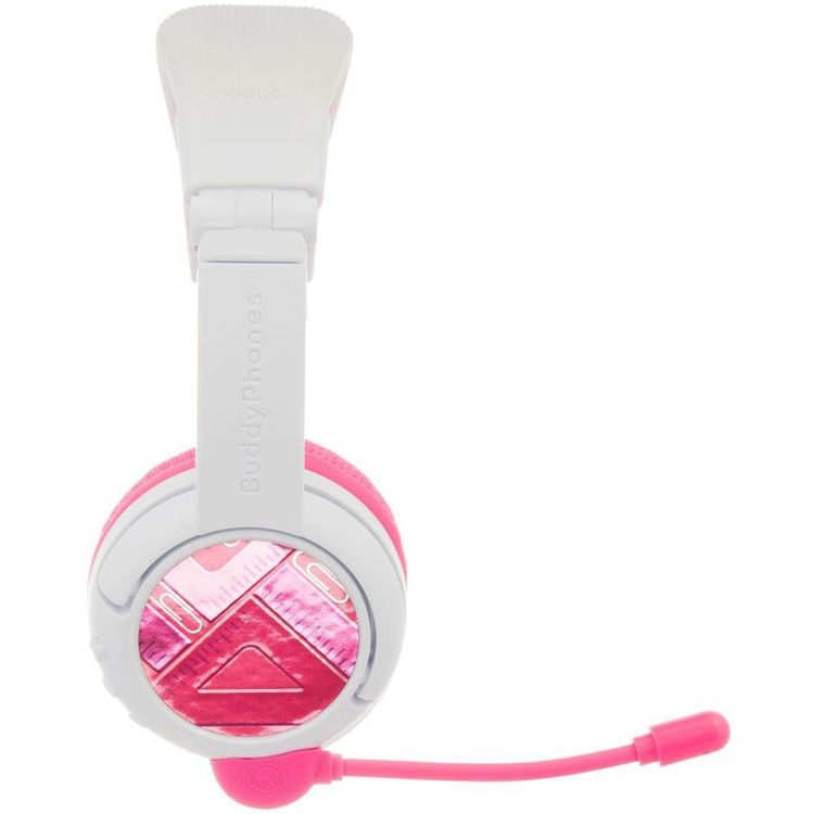 سماعات رأس BuddyPhones SchoolPlus للأطفال مع اتصال سلكي ولاسلكي، وميكروفون قابل للفصل، ووضع دراسة معزز للصوت، وتصميم قابل للطي - وردي