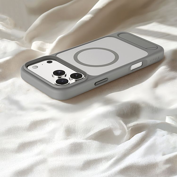 Levelo Matteo Hybrid Kickstand Case with Matte Design for iPhone 17 Pro Max, Anti-Fingerprint Coating, Impact-Resistant Corners, Raised Bezels for Camera & Screen, MagSafe Compatible, Shock-Resistant Bumper, Drop-Tested - Cloud Gray