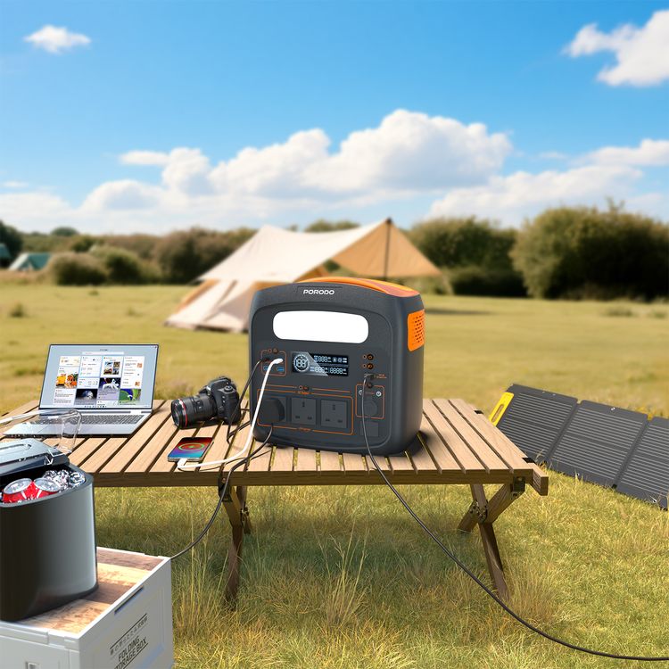 Porodo 1500W Forcebase Portable Power Station with Multi-Mode LED Lighting, PD 100W, Solar Charger, 3× AC Sockets, 1.3 Hours Charging Time, 1102.5Wh Battery Capacity, Multiple Output Ports - Black / Orange