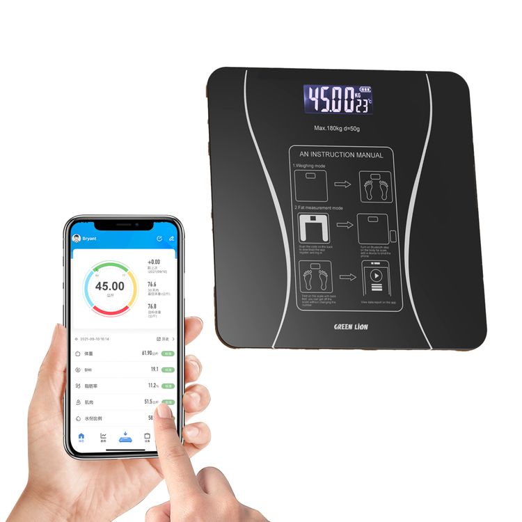 Green Lion Smart Body Scale Lite with 16 Health Metrics, 5-180kg Capacity, 50g Division, LCD Digital Display with 5 Digits, Up to 8 Users Supported, Bluetooth Version 5.0 & App Control - Black