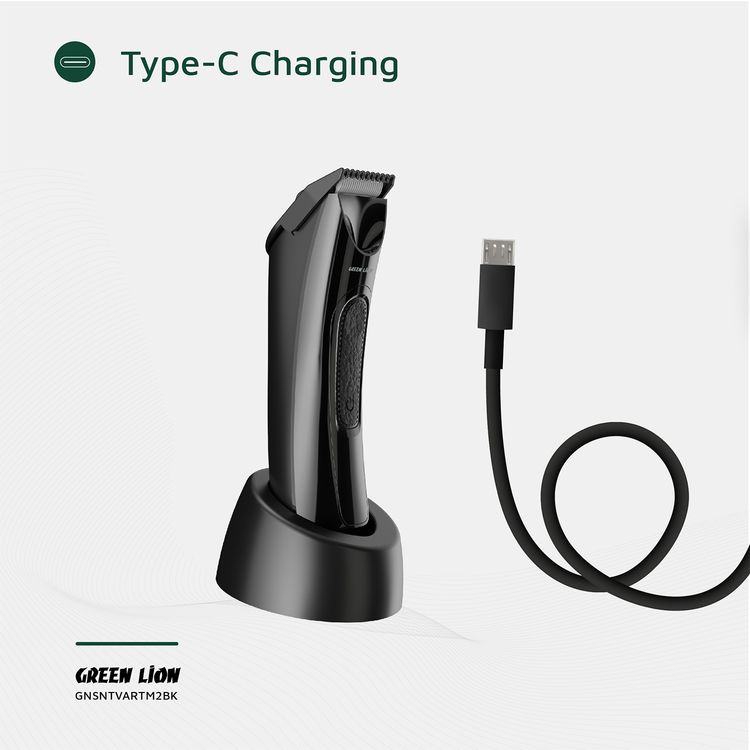 Green Lion Sensetive Area Trimmer 2 with LED Status Indicators, Storage Base, Type-C Charging, 2 Guide Combs, Digital Display, Spot Light, Corded & Cordless - Black
