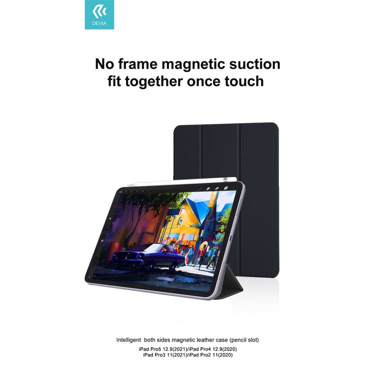 Devia Intelligent Both Sides Magnetic Leather Case with Pencil Slot Compatible for iPad Pro 12.9" (2021) Lightweight & Thin Design Cover with Intelligent Sleep & Adjustable Bracket