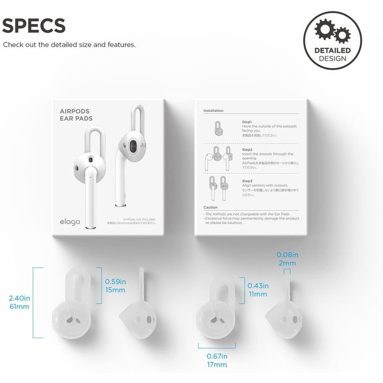 Elago Silicone Earpad For Apple AirPods 1/2 Generation, Two Sizes, Premium Silicone, Suitable for Jogging, Cycling, Gym and Other Fitness Activities