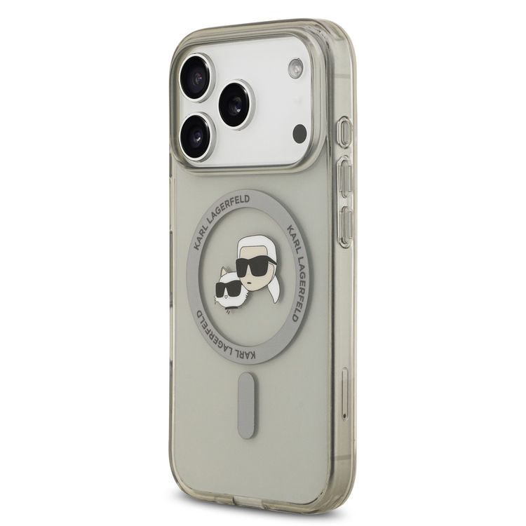 Karl Lagerfeld MagSafe IML Case with Printed Karl & Choupette Heads for iPhone 17 Pro, Sustainable Packaging, Drop Protection, Slim Profile, Comfortable Grip, Easy Snap-On, Lightweight Design - Transparent Gray