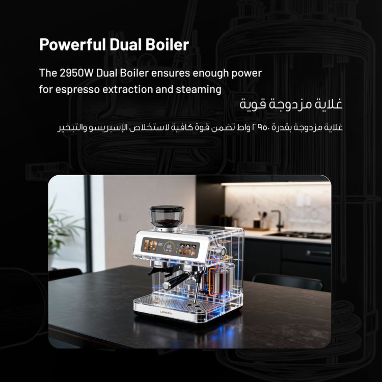 LePresso Semi-Automatic Coffee Machine with Adjustable Grind settings, Adjustable Grind settings, 2950 W(Dual Boiler) Rated Power, 58 mm Portafilter - Silver