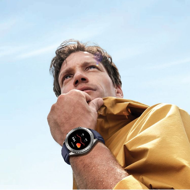 Green Lion Galvin Smart Watch with 1.43" Amoled Display, 960° Smart Rotating Bezel, 7 Days Working Time, 30 Days Standby Time, AI Voice Assistant, 128MB Flash Memory, Drink Water Reminder, Built-in Games, Supports Over 100 Sports Modes, Silicone Strap, 24/7 Health Monitoring - Blue / Silver