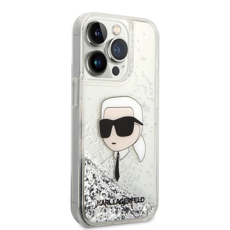 Karl Lagerfeld Liquid Glitter Case with NFT Karl Head - Silver - iPhone 15 Pro Max