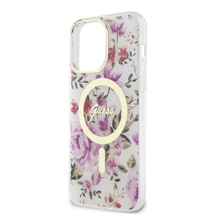 Guess Magsafe IML Case with Flower Pattern - Transparent - iPhone 15 Pro