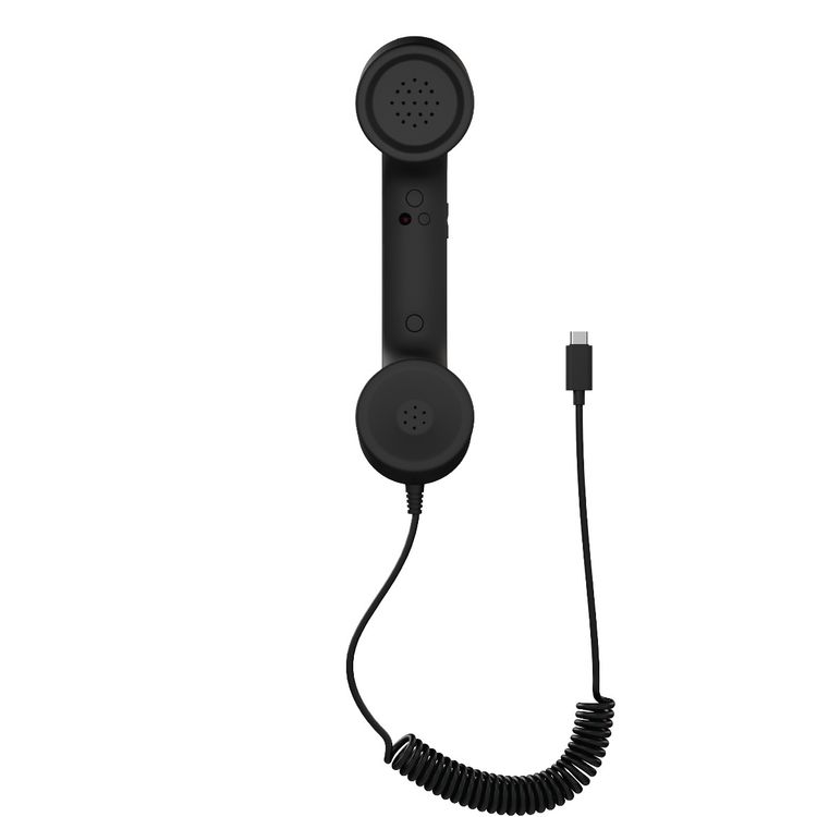 Porodo Classic Retro Phone Handset with Ergonomic Rubber, Advanced Noise Cancellation, ABS Material, 38mm Speaker, 2.5-Meter Cable - Black