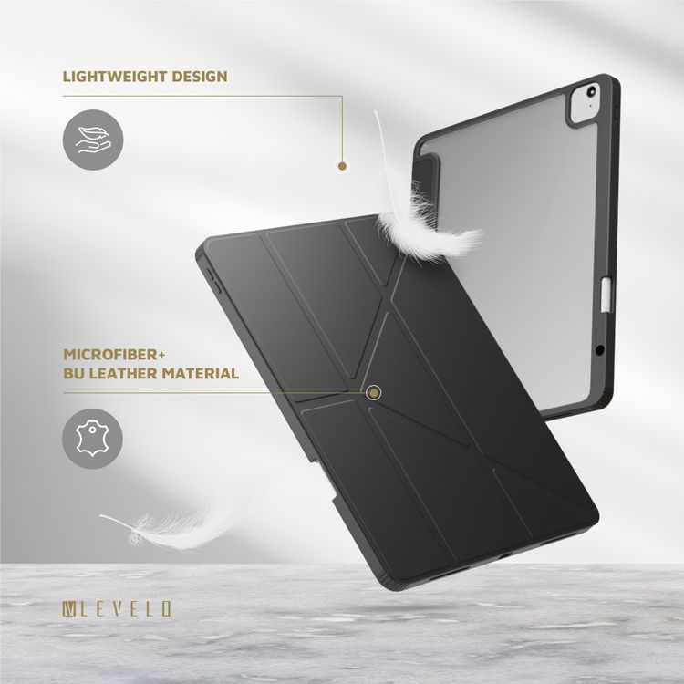 Levelo Conver Clear Back Hybrid Case for iPad Air 11", Lightweight Design, Precise Cut-Outs, Easy Snap-On - Black 