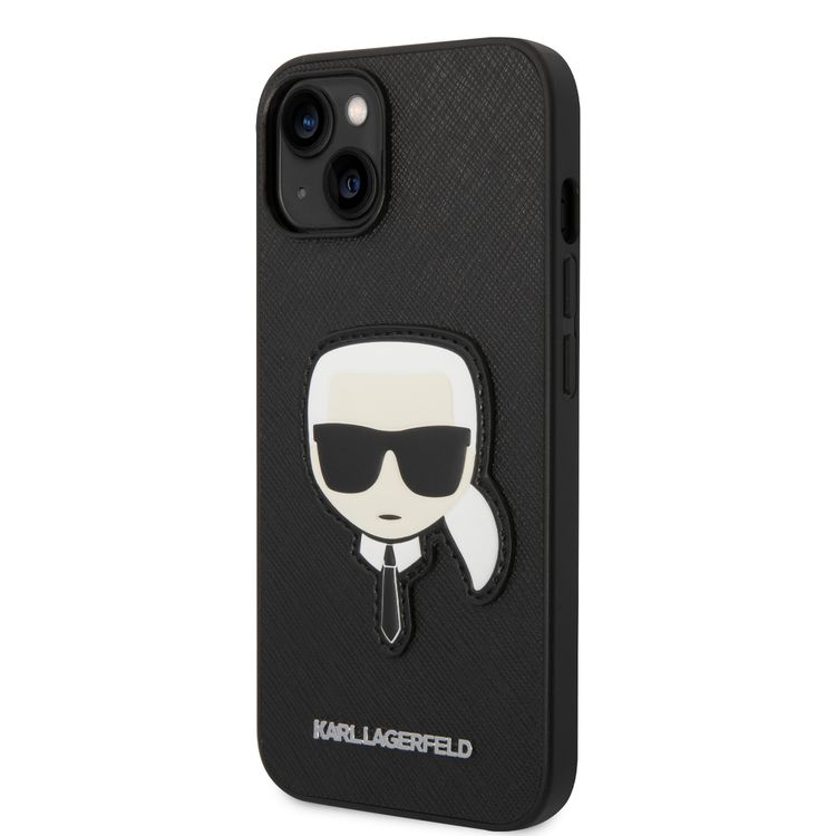Karl Lagerfeld PU Saffiano Case with Karl Head Patch Ultra-Thin iPhone 14 Plus Compatibility - Black