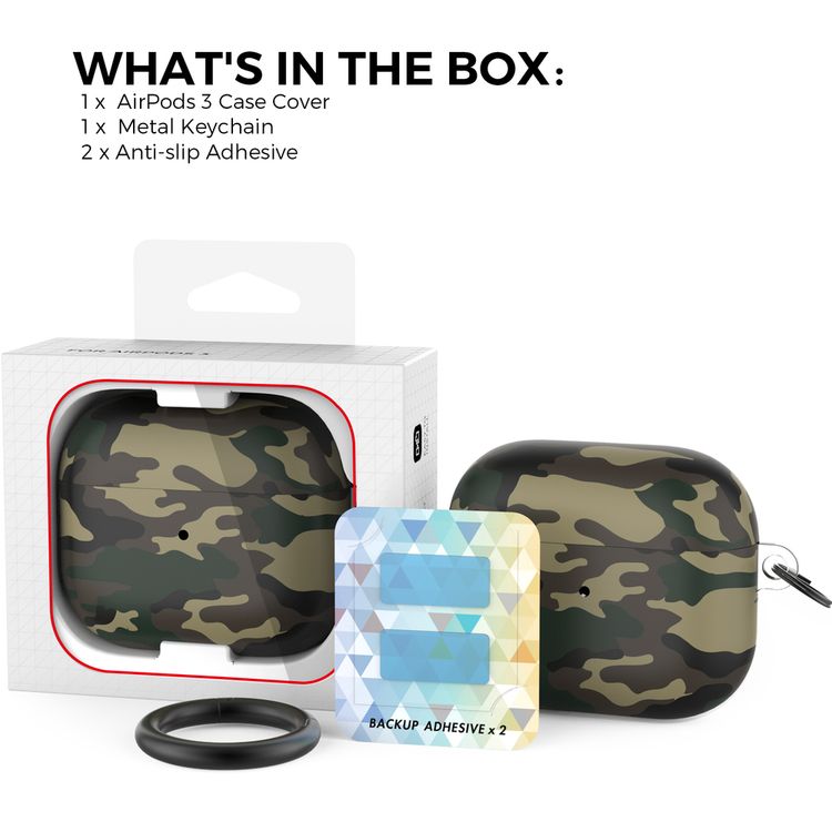 AhaStyle Premium TPU IMD Patterns Keychain AirPods Case Compatible for AirPods 3 Suitable with Wireless Charging - Universal Camouflage