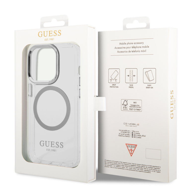 Guess Magsafe Compatibility Transparent Outline iPhone 14 Pro Max Compatibility - Silver