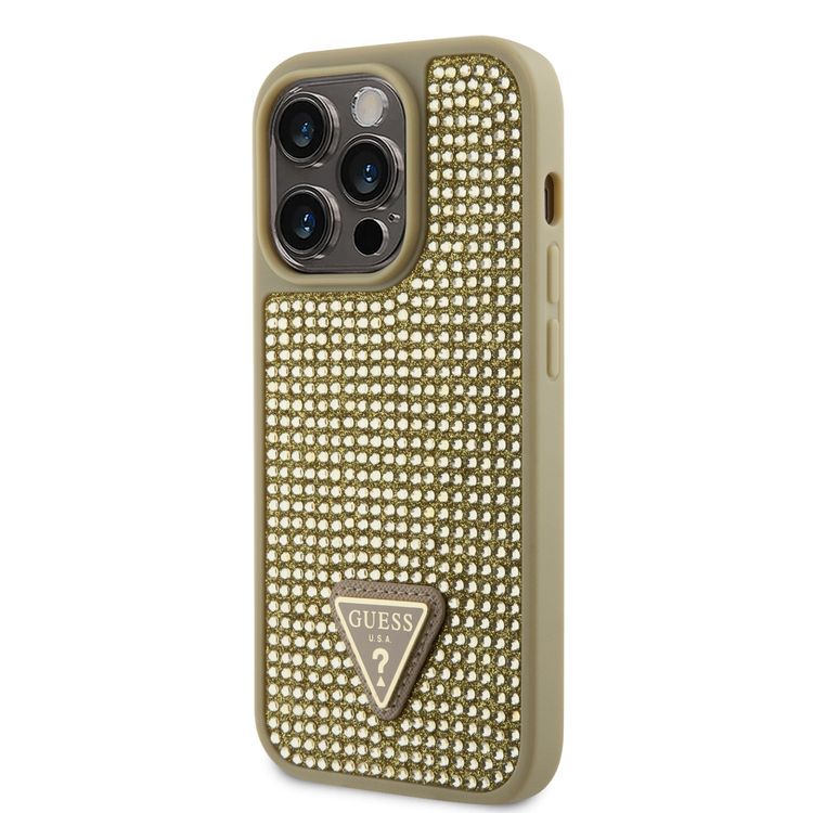 Guess Rhinestone Case with Triangle Logo  - Gold - iPhone 15 Pro Max