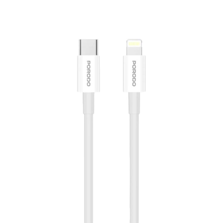Porodo Blue Ultra-Quick Charger with 1m USB-C to Lightning Cable, USB-A & USB-C, 20W, 3A Output Current, 5V Output Voltage, Multi-Device Charging, Fast Charge Support - White