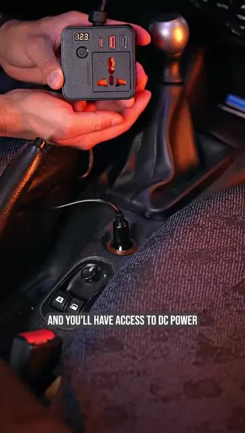 Porodo Universal AC Power Inverter in UAE | Built-in Smart Cooling Fan, 200W AC Output - Black | (PD-FWCH057-BK)