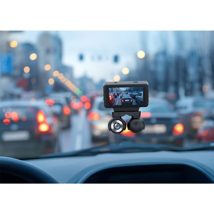 Powerology Dual Lens Dash Camera with Collison Detection, Night Vision, 4K Resolution, Parking Monitor, FHD Inside Recording, 3" Touch Display, 140° Front Camera Angle - Black