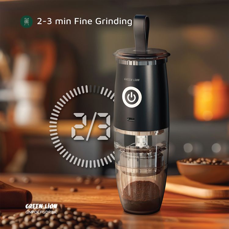Green Lion Portable Coffee Grinder with Ceramic Griding Core, Powder Container, Type-C Charging Port, 78 RPM Motor, ABS + SUS304 Material, 30g Bean Capacity - Black