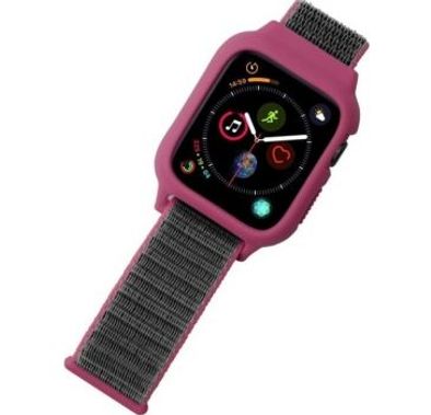 iGuard by Porodo Nylon Watch Band with Shockproof Case, Fit & Comfortable Replacement Wrist Band, Adjustable Straps Compatible for Apple Watch 38mm/40mm - Black / Red