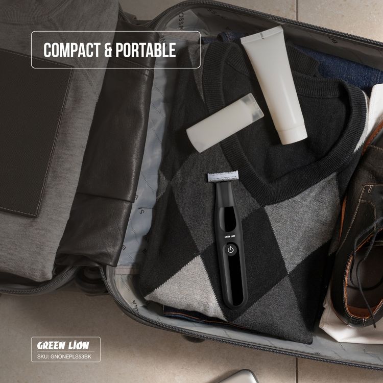 Green Lion One Blade Plus Trimmer with Detachable Heads, 1.5 Hours Working Time, 600mAh Battery, USB-C Charging Port, 5W Power, Nose, Eyebrow & Hair Trimmer - Black