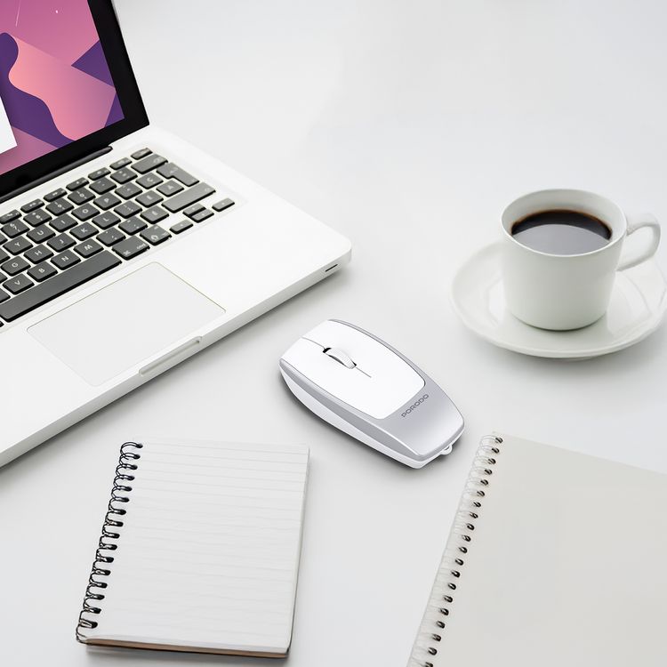 Porodo 1600DPI Wireless Mouse with Card Reader, 120mAh Battery, ABS Material, Bluetooth Version 5.1, 10m Working Distance, Silent Efficient Performance, Plug & Play - Silver