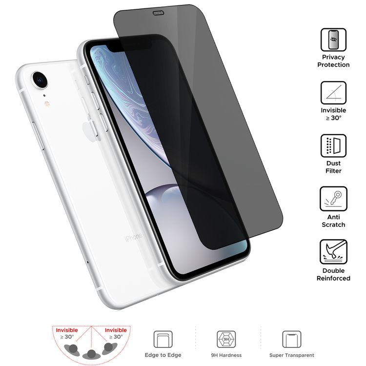 واقي شاشة كامل للخصوصية من Liberty Guard بحافة مستديرة سوداء مع فلتر غبار لهاتف iPhone 11