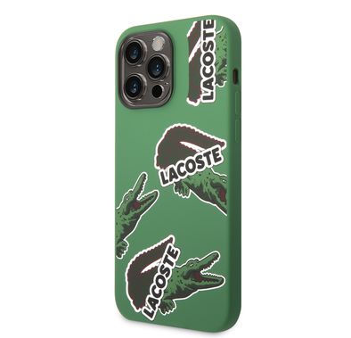 Lacoste Hard Case Liquid Silicone / Microfiber Allover Pattern Compatible with iPhone 14 Pro Max - Green
