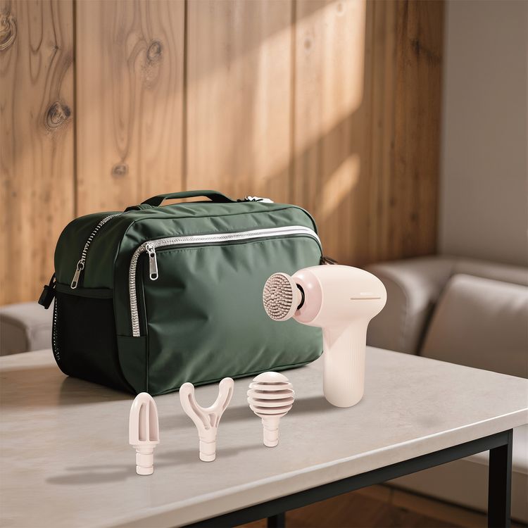 Porodo Lifestyle Cordless Mini Massage Gun with 4 Interchangeable Heads, 5 Speed Levels, Type-C Charging Interface, 3.5 Hours Recharge Time, 3 Hours Working Time, 1300mAh Battery Capacity, Safety Auto Shut-Off - Pink