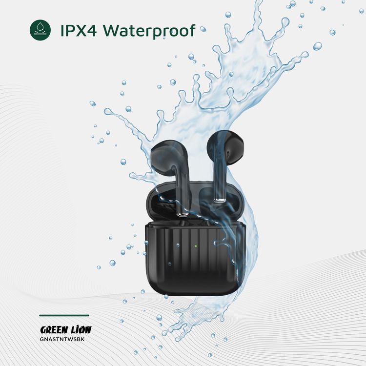 Green Lion Austin True Wireless Earbuds with Built-in Microphone, HiFi Sound, Dual-Mic, Touch Control, Voice Assistant, Type-C Charging, 3 Hours Playtime - Black