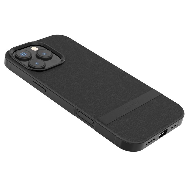 Levelo Pelle Leather Case for iPhone 16 Pro with Aluminum Bumper, Impact Resistant Corners, MagSafe compatibility, Lightweight & Slim Profile - Black