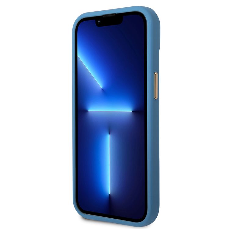 Guess PC/TPU 4G PU Case with Metal Camera Outline & Buttons iPhone 14 Compatibility - Blue