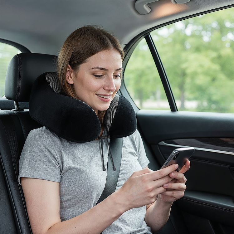 Porodo Lifestyle Travel Comfort Duo 2-in-1 Velvet & Memory Foam Pillow and Soft Flannel Blanket with Adjustable Clasp, Comfort & Optimum Support, 100% Polyester Material, Anatomically Correct Design, Ultra-Soft Cotton Velour Fabric, Cord Lock System, Head-Up Comfort Zone, Pocket Enclosure - Black