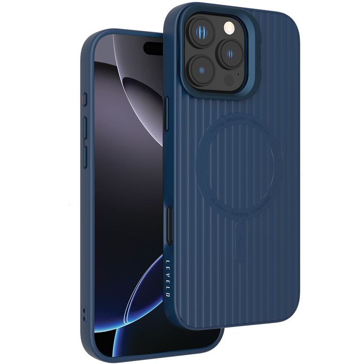 Levelo Livia Case for iPhone 16 Pro with MagSafe Compatibility, Impact-Resistant Corners, Built-in Kickstand, TPU with Silicone Surface, Metal Camera Ring - Blue
