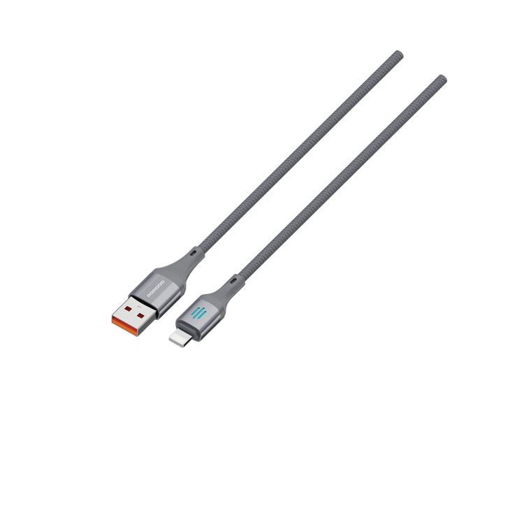 Porodo USB-A to Lightning Charging & Data Cable with 3A Rated Current, 480Mbps Data Transfer Rate, 1m Cable Length, Durable Braided Material, Tangle-Free, Optimal Charging, Enhanced Durability - Gray
