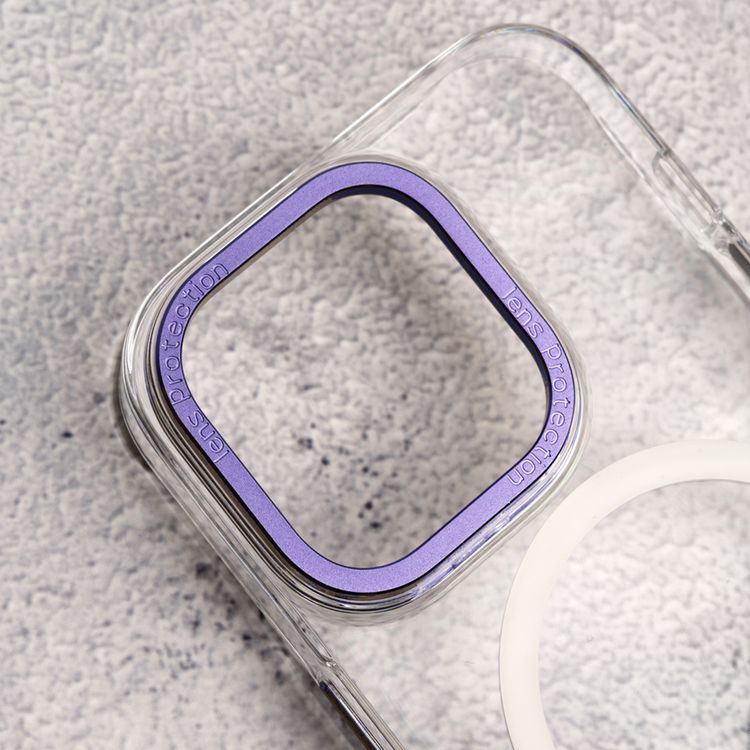 غطاء خلفي شفاف من Levelo MagSafe Sensa لهاتف iPhone 14 Pro، حلقة كاميرا معدنية، حواف مقاومة للصدمات، شفاف للغاية، سهل التركيب - شفاف/أرجواني