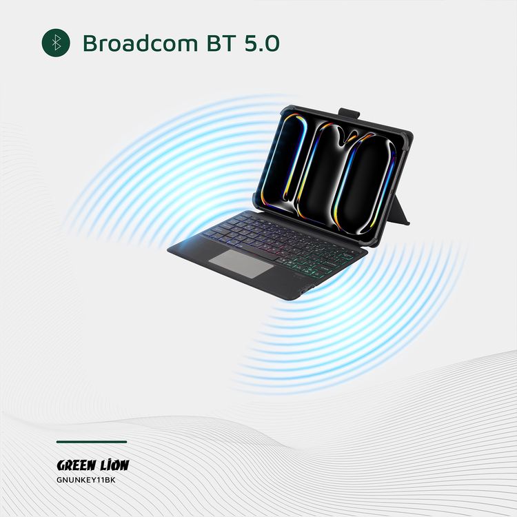 جراب لوحة مفاتيح ذكية عالمية من جرين ليون عربي وإنجليزي، عمر البطارية يصل إلى 80 ساعة، مدى يصل إلى 10 أمتار، باللون الأسود