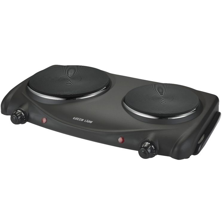 Green Lion Electric Stove with Double Hot Plate, 6 Heating Levels, Anti-Slip Base, Power Indicator, Easy-to-Clean Design, Thermostat Control, Iron & Plastic Material, 50-500° C Temperature Range, 70cm BS Plug - Black