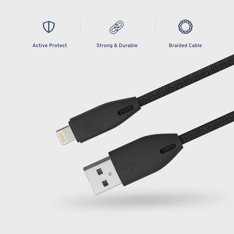  Powerology Braided USB-A to Lightning Cable - 1.2 meter / 4 feet - Black - 1.2M