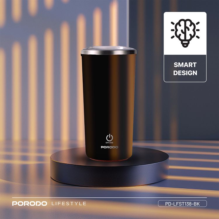 كوب بورودو لايفستايل المعزول ذو التحريك التلقائي بسعة 400 مل، قاعدة مانعة للانزلاق، سعة بطارية 300 مللي أمبير، وقت خلط 120 ثانية مع توقف تلقائي - أسود
