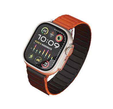 Levelo Stella Silicone Watch Strap with Magnets, Compatible with 49/46mm Smartwatches & Apple Watch SE, Series 9, 8, 7, 6, 5, Dual-Color Wearable, Hypoallergenic Material, Easy Snap-On, Sweat-Resistant, Water-Resistant - Black / Orange
