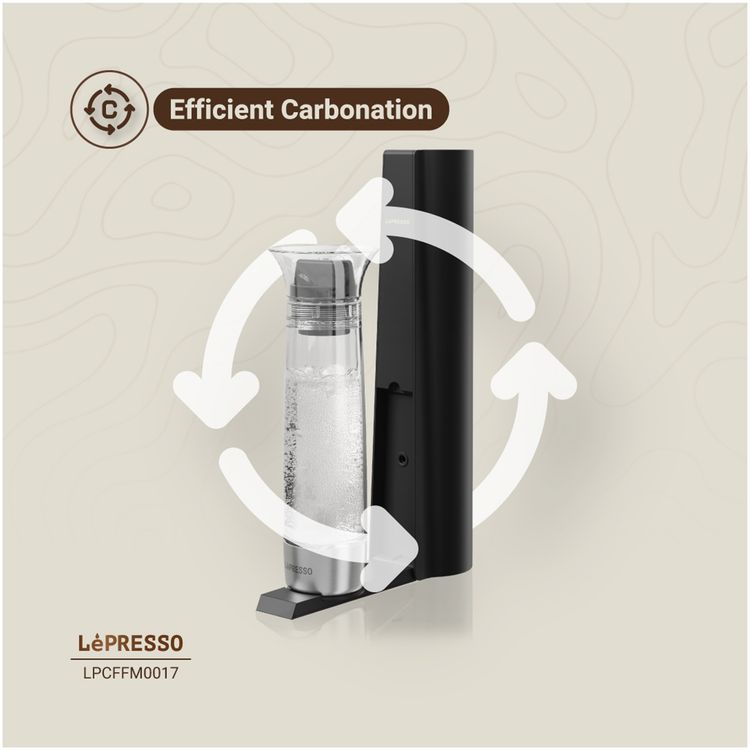 LePresso Carbonator Instant Sparkling Water with Efficient Carbonator, Pressure Release Safety Valves, Stand-Alone Operation, Gas Fills From Bottom, Portable & Compact, Patented & Durable Design - Black