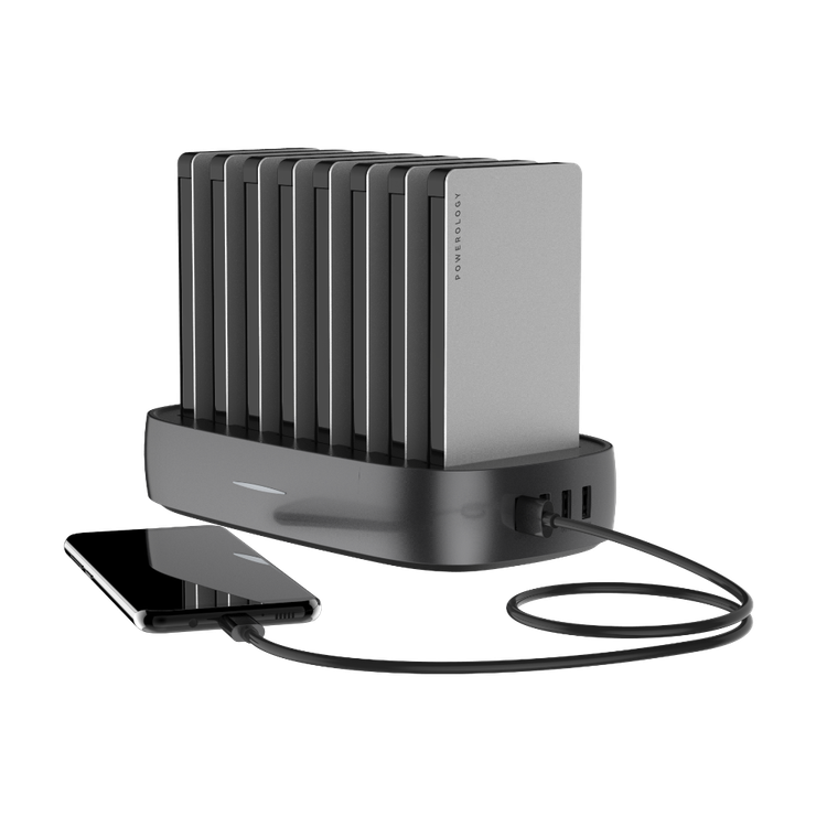 Powerology 8-in-1 Power Bank Station 8000mAh With Built-in Cable, Portable Power Bank and 1 Rapid Recharging Station Compatible iPhone Devices, Type C Charging Ports - Silver